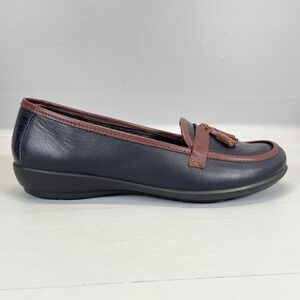 Hotter Alice Shoes Womens Size 8 Navy Brown Leather Casual Comfort Tassel Loafer